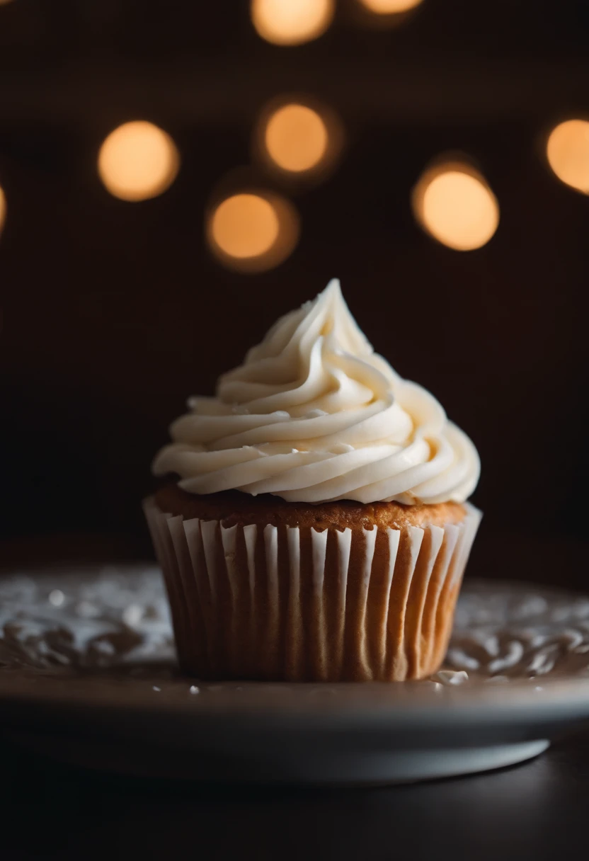 a detail shot of a perfectly frosted cupcake, showcasing the intricate piping work and decorative elements that make it a visually appealing and sweet snack