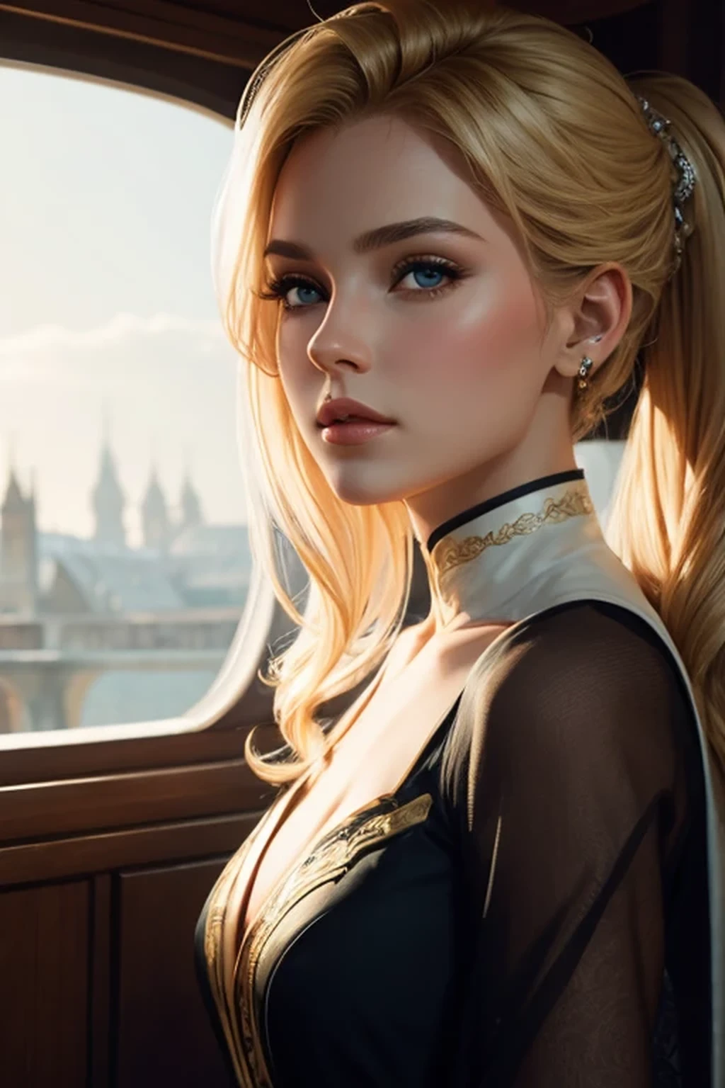 Chevalier Jedi, Jolie blonde, Cheveux courts, yeux marrons. autoritaire, elegant, distinguished, brodés tours, look at camera. highly detailed, digital painting, ArtStation, Art conceptuel, lisse, mise au point nette, illustration, Illustration par Wlop, Charlie Bowater et Alexandra Fomina. photo en pied.