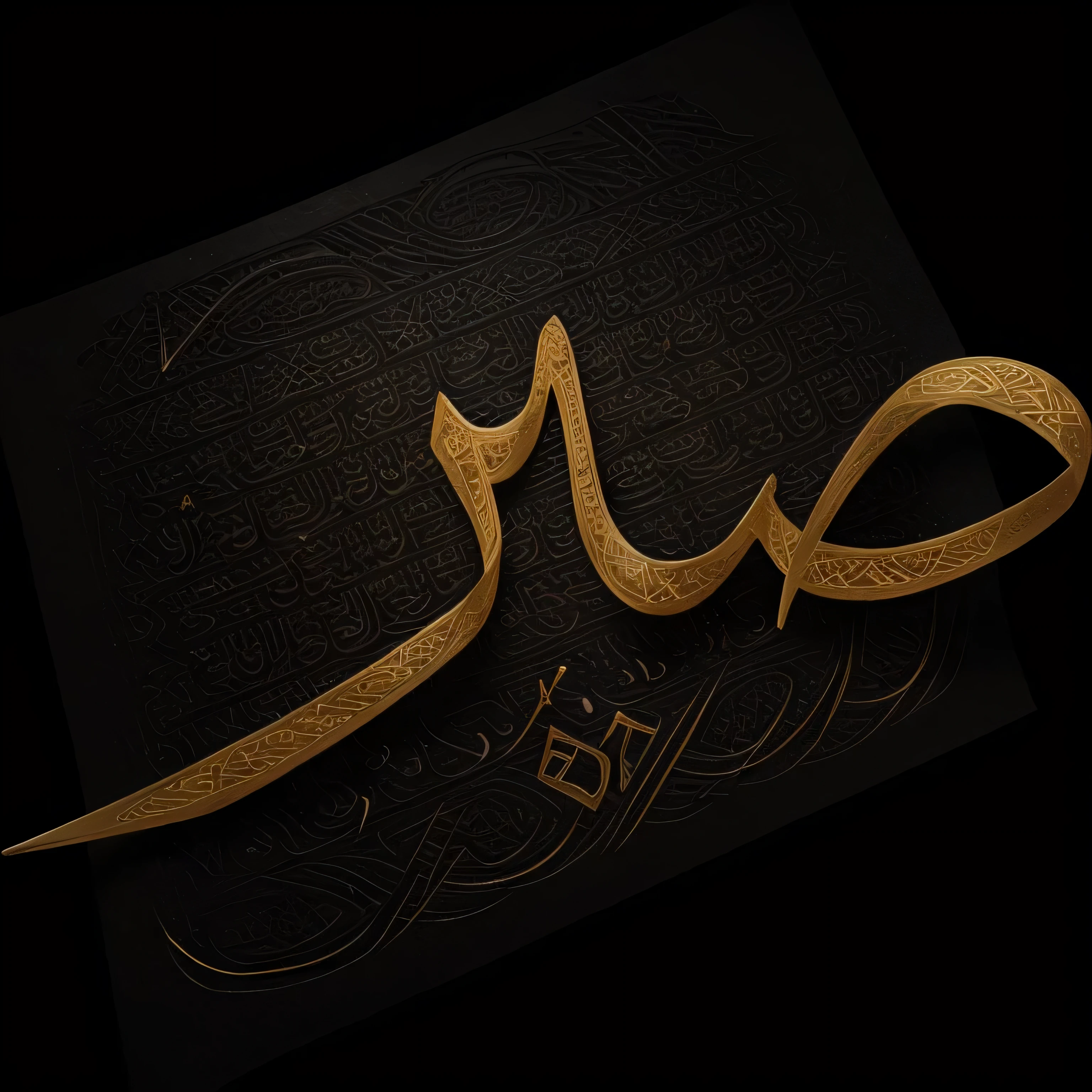 arabic caligraphy in goldish color on black marbal texture