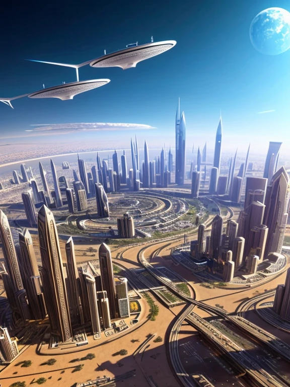futuristic city, fantasy, 24th century, desert