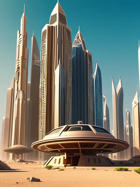 futuristic city, fantasy, 24th century, desert