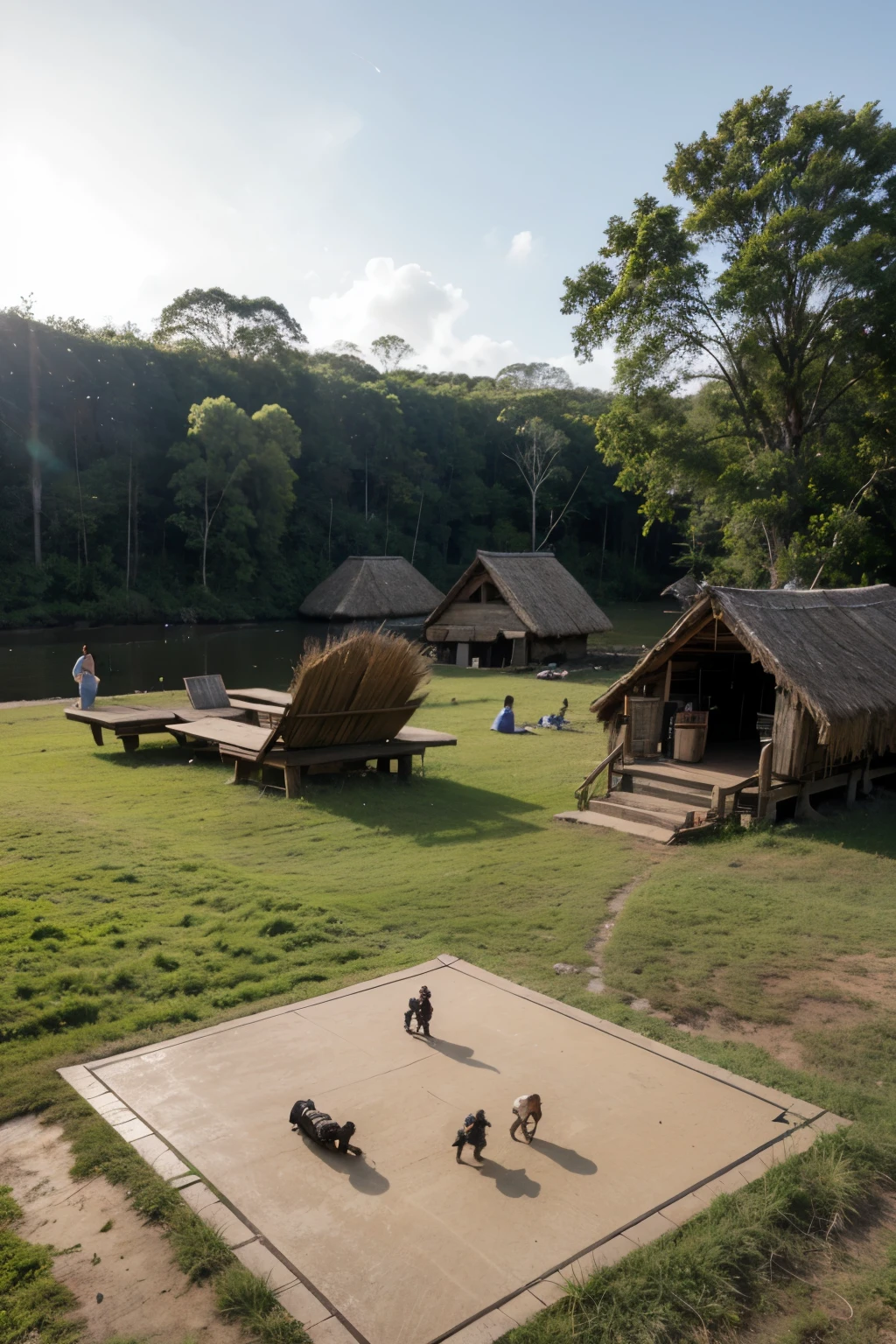 creates a background image for a board game with the Amazon adventure genre with scenes such as rivers, cachoeiras, indigenous villages, ancient ruins, with 80 squares where each participant has to roll the dice to advance the squares