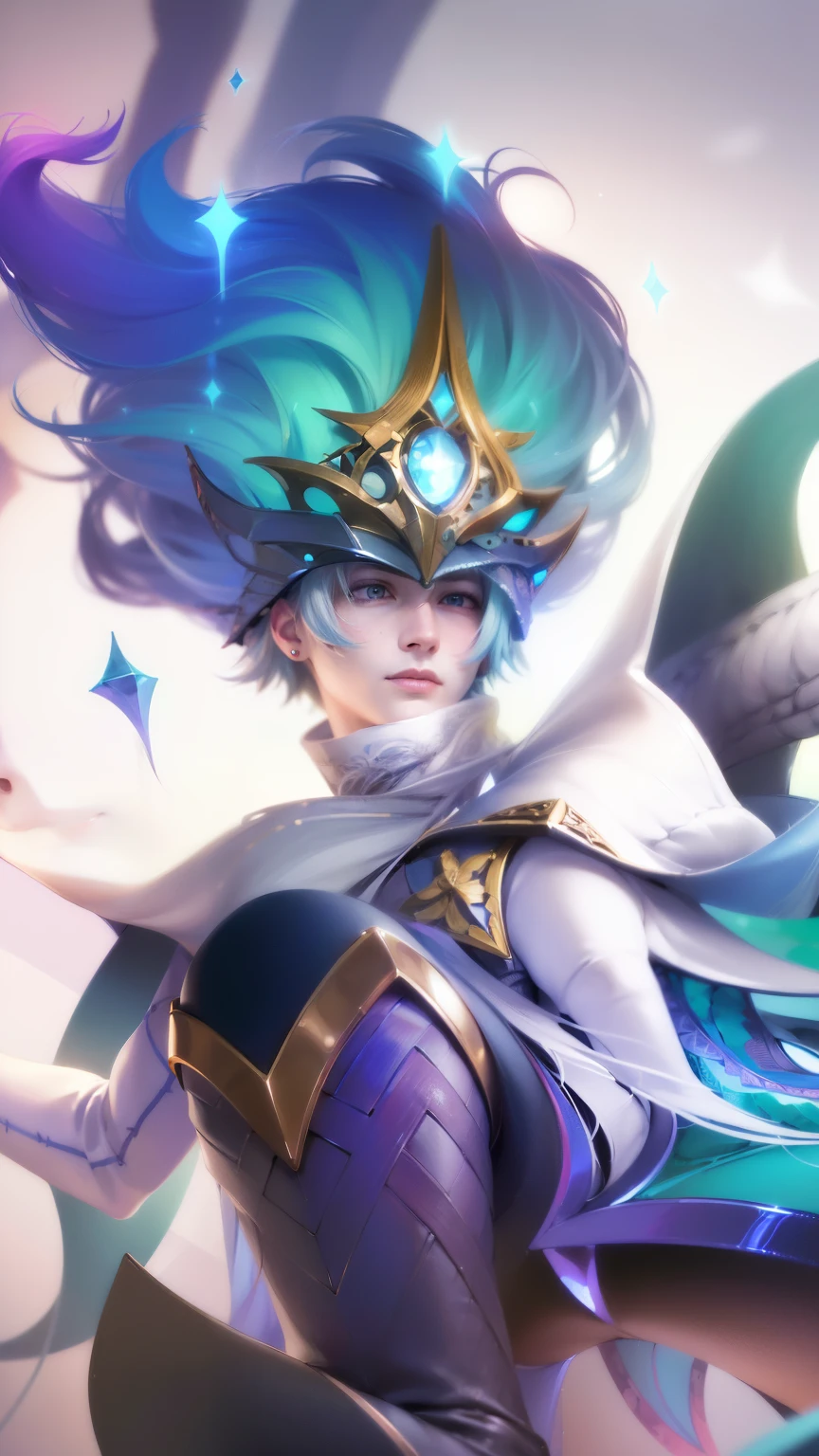 masculine male, masterpiece, ((perfect eyeest quality, (semirealism:1.9), beautiful lighting, (extremely detailed CG unity 4k fhd wallpaper), High Detail, Sharp focus, dramatic outdoors, 1 boy ,19 years old, white hair, light purpel eyes, smile.