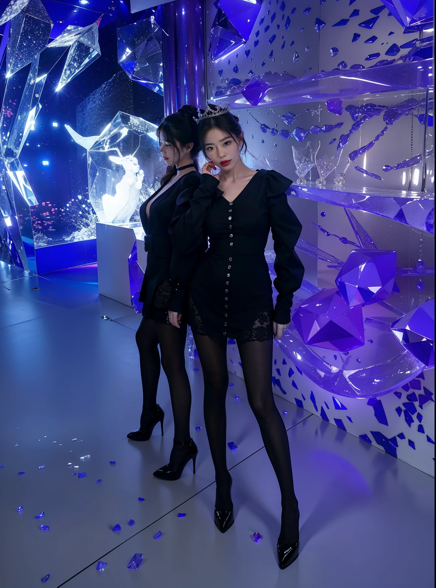 Imperial sister,詳細な目,Snow Queen,put the crown on your head,Detailed facial expressions,Ripe body,Tall figure,Number,legs long,4K,k hd,fleshy feeling,White translucent lace,Fair and plump figure,Nice face,Cherry small mouth,beautiful and delicious(3D royal sister),a plump buttocks,gloss gel coat,Vampire queen wears luxurious dress,Crystal Gem Crown,heart of the galaxy