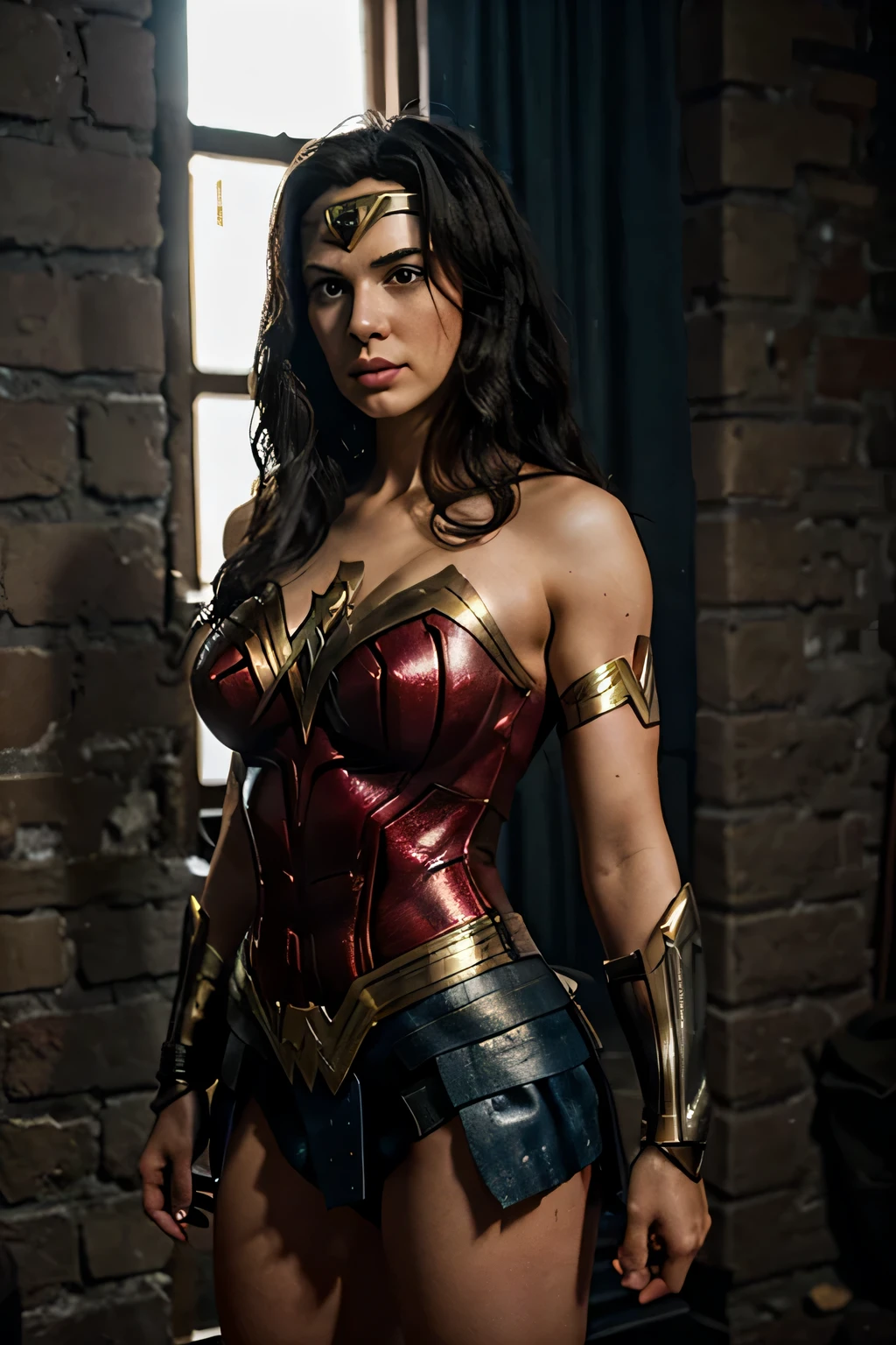 Escreva um conto sobre a Mulher Maravilha, the iconic DC Comics superhero. Include your origin story, Poderes, and a memorable battle she fought. The story should capture the essence of your character and the impact she had as a symbol of strength and justice..
Your clothes are torn, and with part of her breasts exposed, ela ainda parece imponente e a vencedora da batalha.