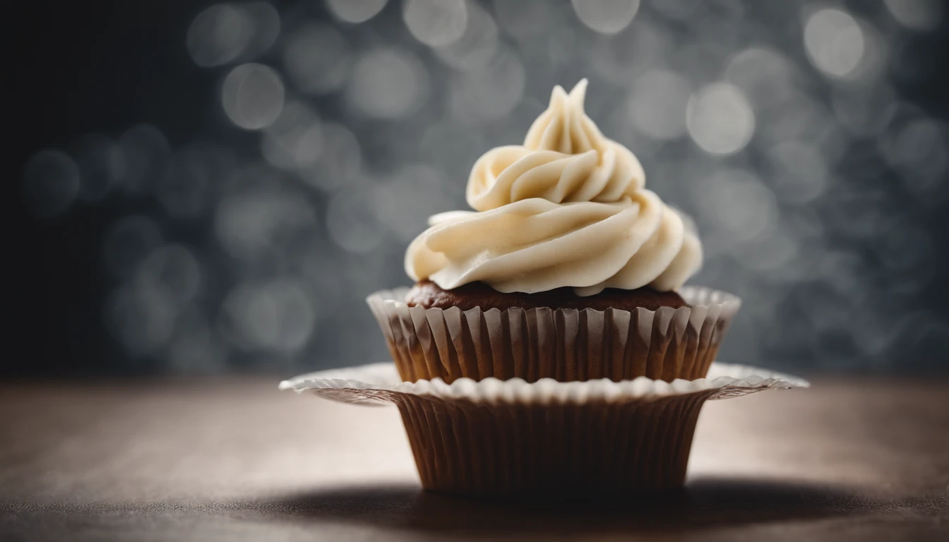 a detail shot of a perfectly frosted cupcake, showcasing the intricate piping work and decorative elements that make it a visually appealing and sweet snack