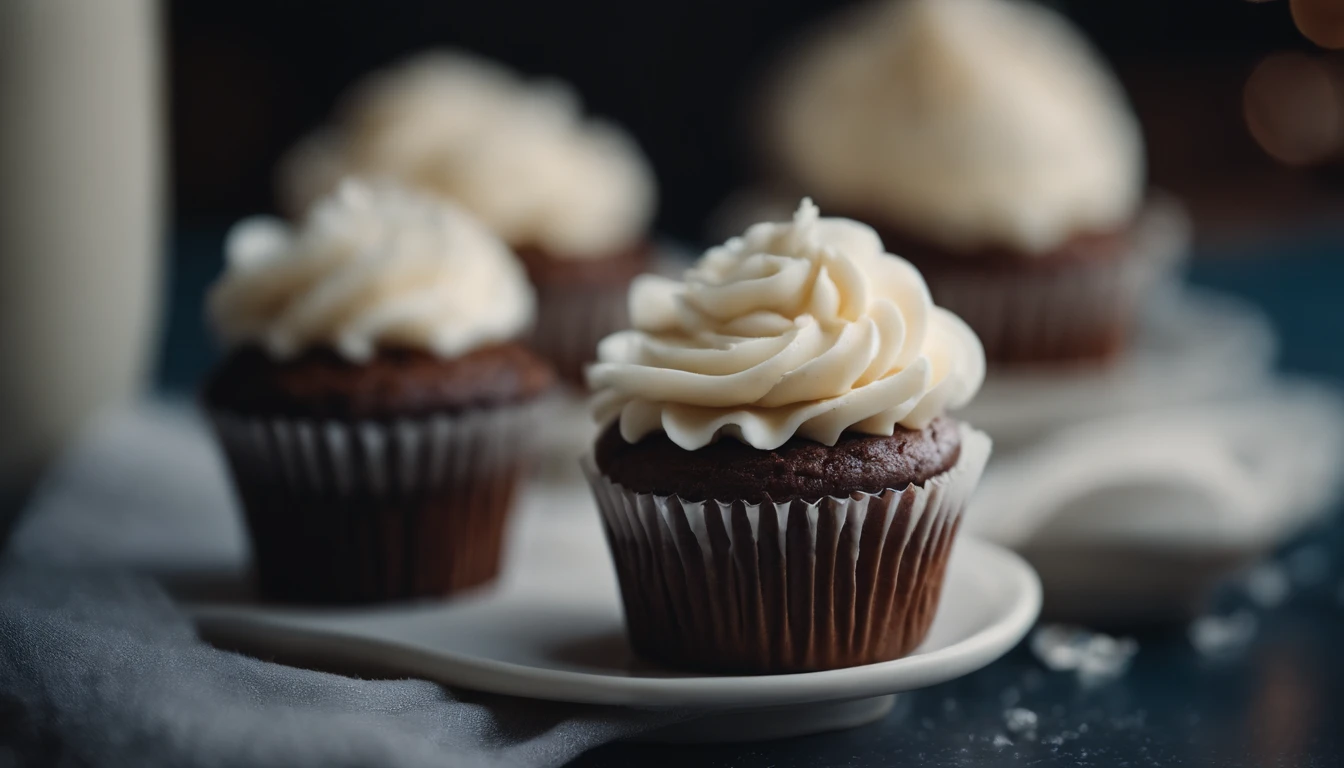 a detail shot of a perfectly frosted cupcake, showcasing the intricate piping work and decorative elements that make it a visually appealing and sweet snack