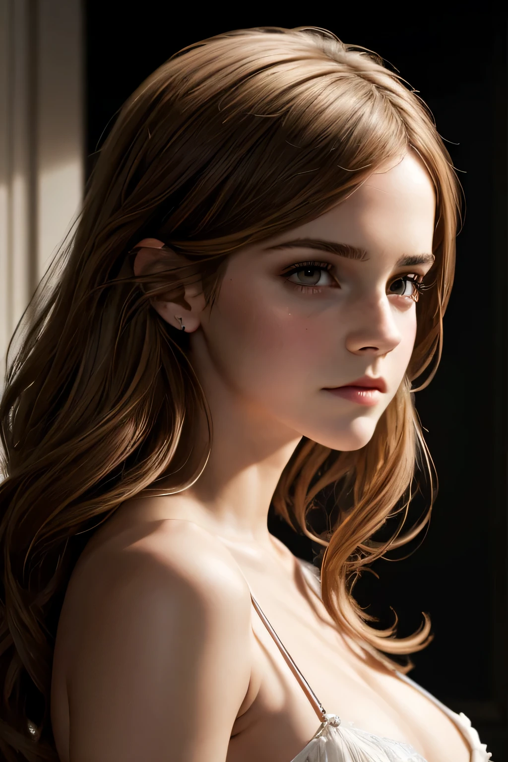 (Emma Watson), ((whole body view)), best quality, masterpiece, high_res, 1girl, hair ornament, Beautiful face, upon body, tyndall effect, photo realistic, dark studio, rim lighting, two tone lighting, (high detailed skin:1.2), 8k uhd, dslr, soft lighting, high quality, volumetric lighting, candid, Photograph, high resolution, 4k, 8k, Bokeh, medium breasts, open fingers,