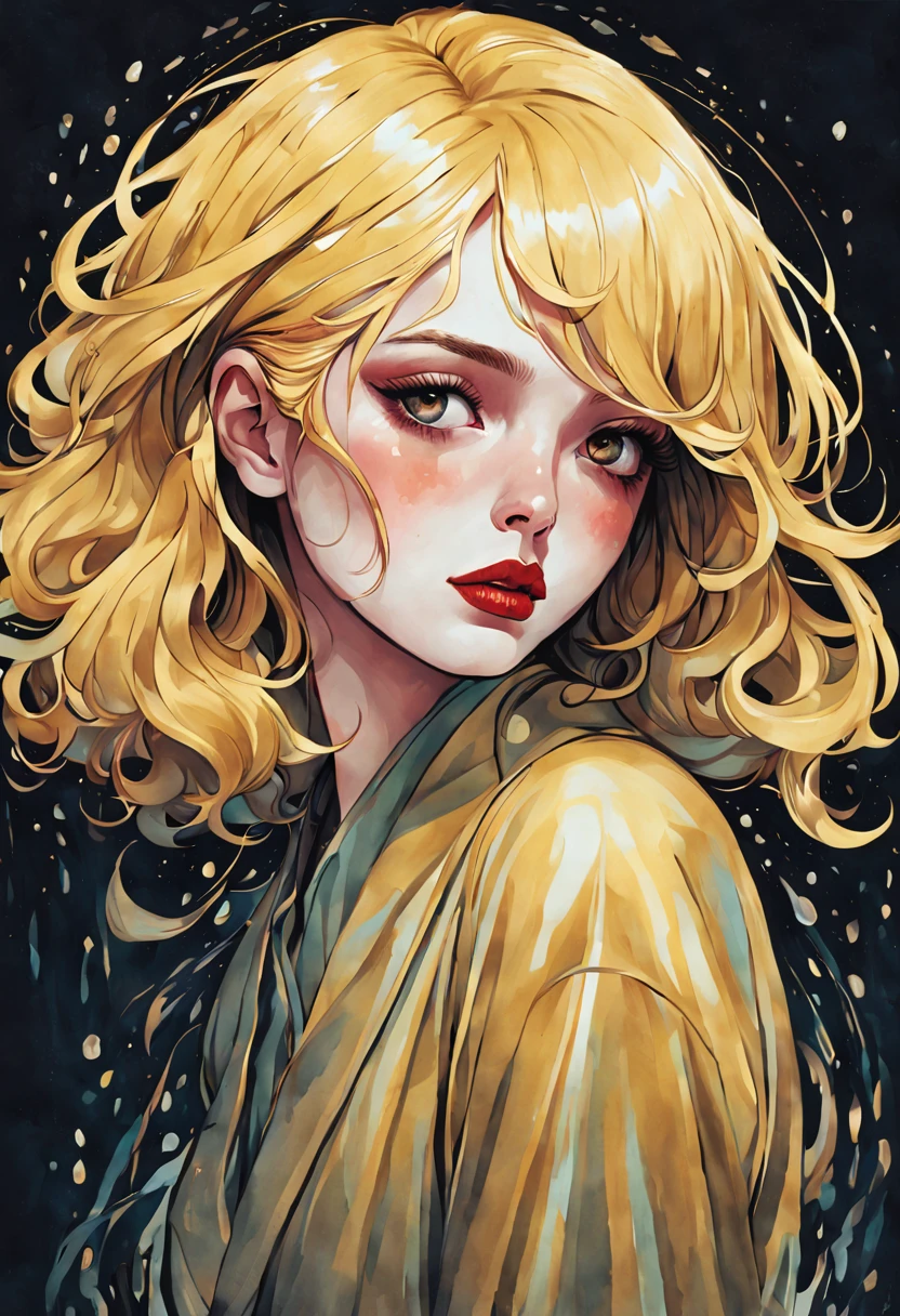 chiaroscuro technique on  illustration of an elegant oldies , wet hair, vintage, eerie, matte painting, by Hannah Dale, by Harumi Hironaka, extremely soft colors, vibrant, highly detailed, digital illustrations , high contrast, dramatic, refined, tonal, emotional expression, golden ratio