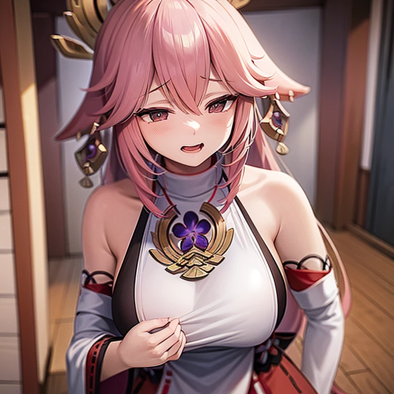 Yae Miko Perfect Yae Miko&#39;s clothes Tall and beautiful Scenery of Narukami Taisha Shrine Blushing Shy face Sexy expression Erotic face Sticking out tongue Drooling and breathing heavily Telling my mistress&#39; pussy to give me your dick