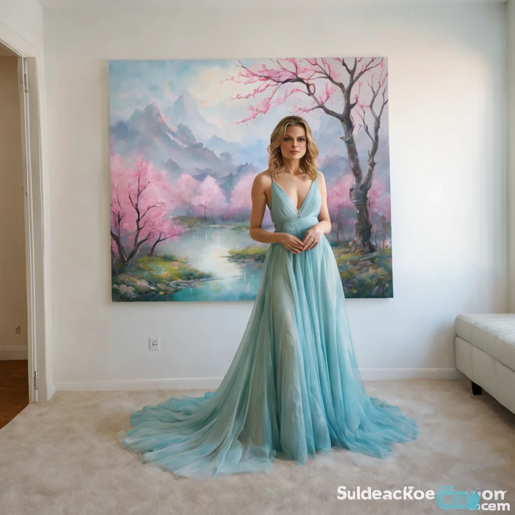 1 girl "Michelle Pfeiffer com vestido verde longo", pintura: （Jogo King Card:1.5, simetria rotacional),Stephen Gammell,(cowboy shot), Minimalist compositions,ondas do oceano, Maga Feminina, Cocar de cristal requintado, requintada armadura de cristal，Fio Eletroluminescente, enchanted magical fantasy. Peach Blossom Land, heaven, Jogo CG, Hand Painted Style, 8k, Ultra HD, arte digital conceitual, Azure azul e cinza,(Very detailed, Reasonable design, linhas claras, alta nitidez, melhor qualidade, master part, 4k ).