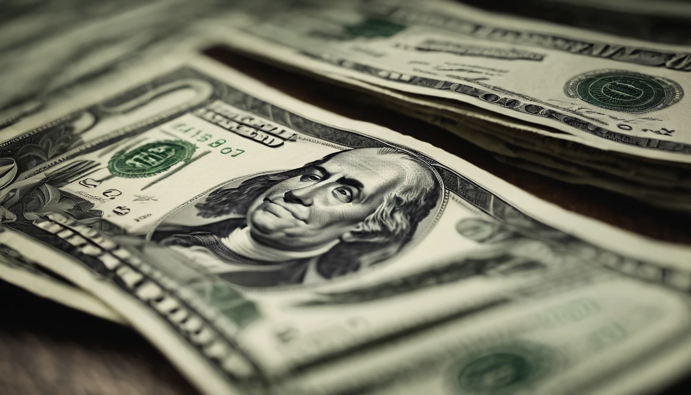 a close-up shot of a stack of one hundred dollar bills, showcasing the intricate details of the currency, such as the fine lines, security features, and the texture of the paper