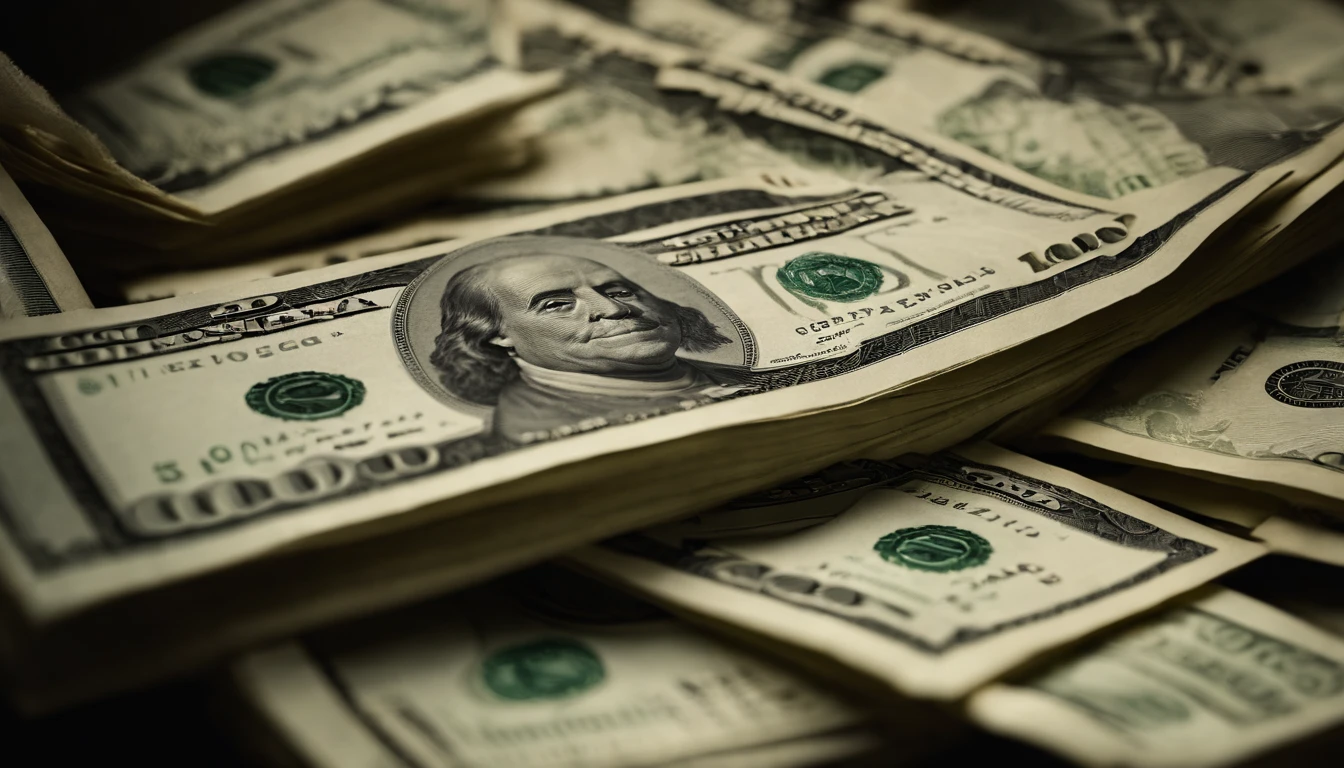 a close-up shot of a stack of one hundred dollar bills, showcasing the intricate details of the currency, such as the fine lines, security features, and the texture of the paper