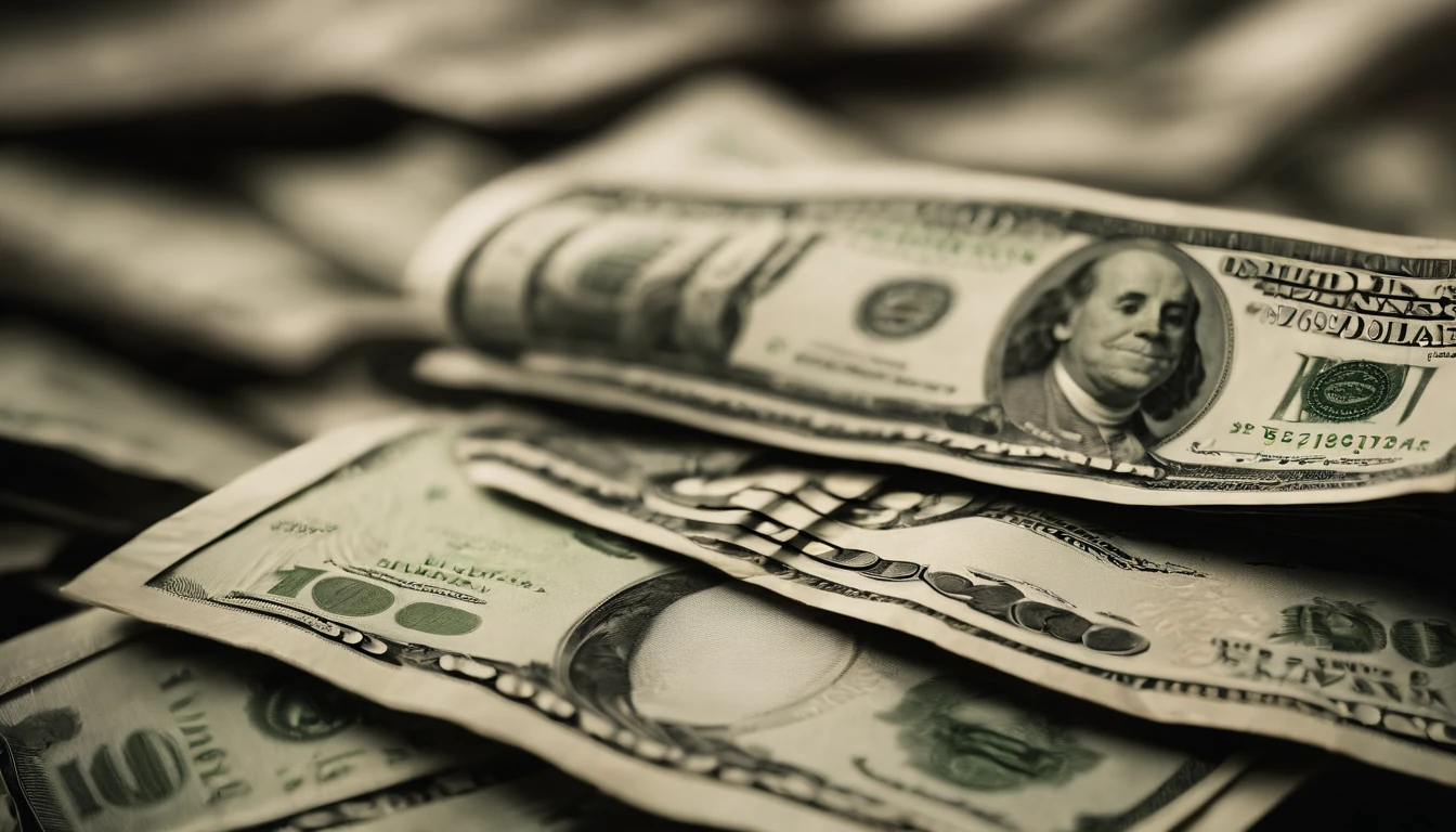 a close-up shot of a stack of one hundred dollar bills, showcasing the intricate details of the currency, such as the fine lines, security features, and the texture of the paper
