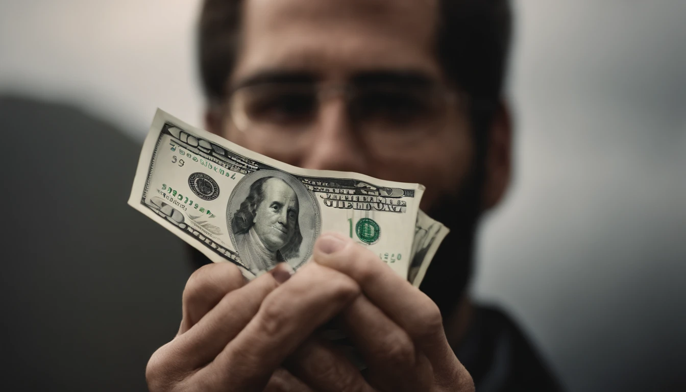 a lifestyle shot of a person holding a one hundred dollar bill, showcasing their hand, the bill, and their expression, conveying a sense of achievement or excitement in relation to finance and money