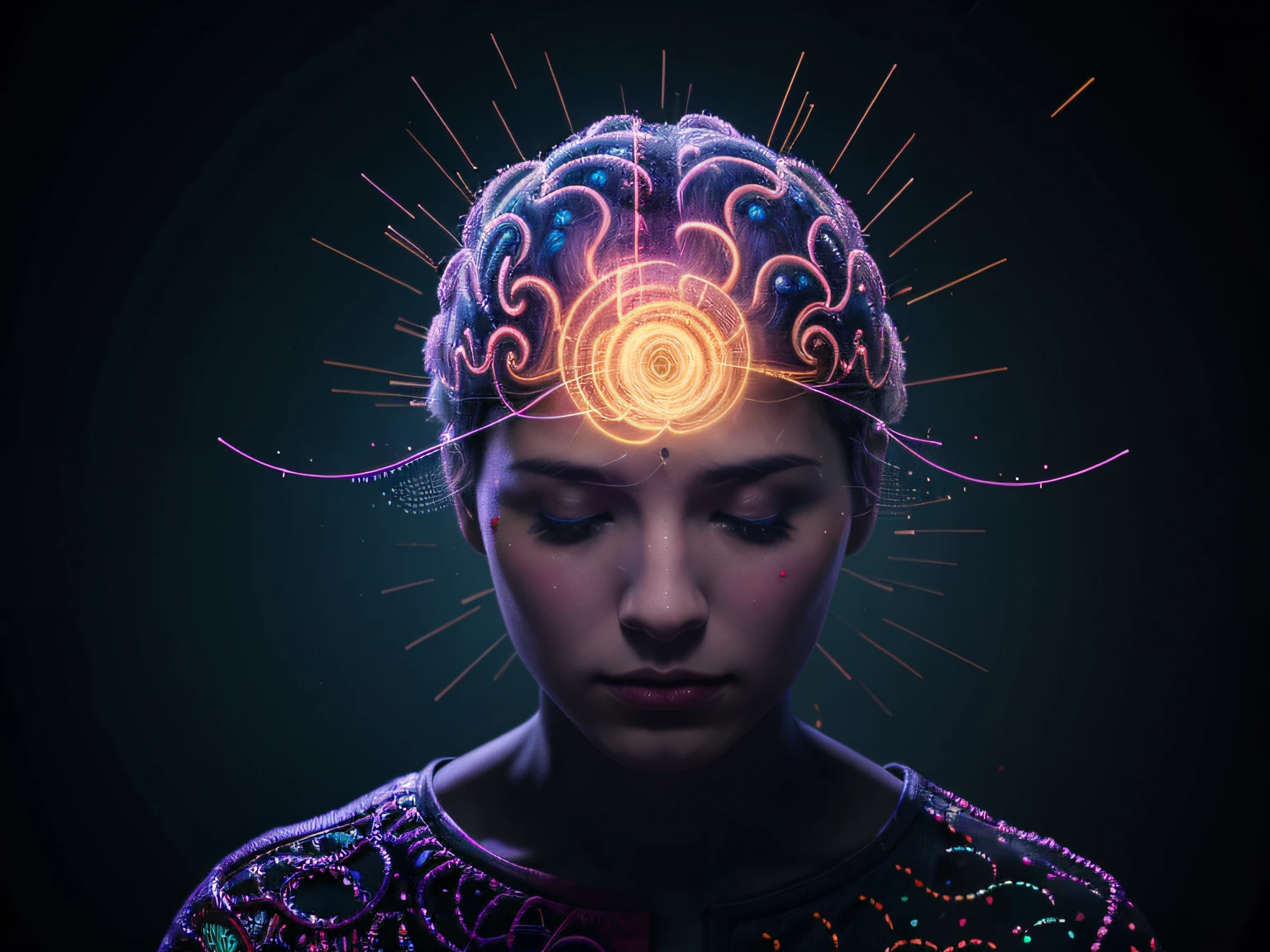 crea un fondo digital que represente el cerebro humano, sensorial con graficos trdemensionales, abstracto representado en colores suaves
