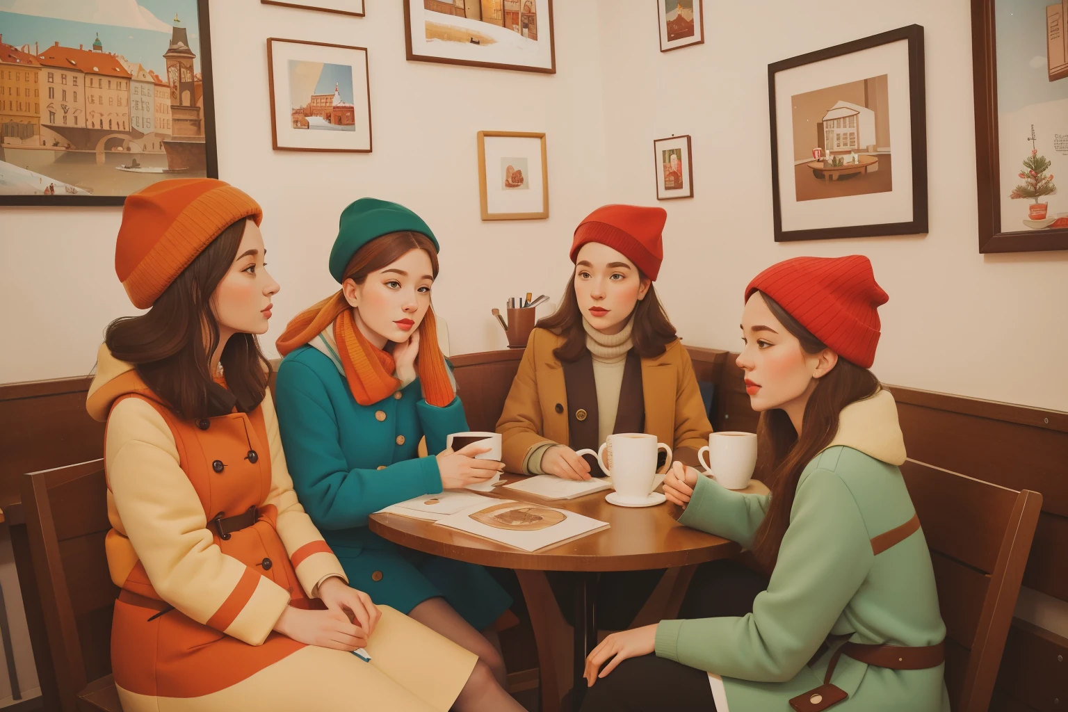 multiple womans, the soviet union, retro, captured with a Canon EOS 5D Mark IV DSLR camera, using Kodak Ektar 100 film and a 50mm lens, shot with a low aperture to create a soft focus effect around the dish