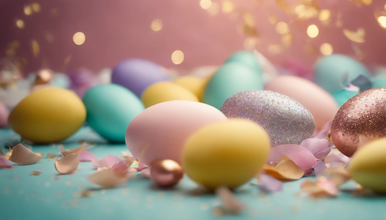 Capture a detail shot of a glitter-covered Easter egg, showcasing its shimmering and sparkling texture.”