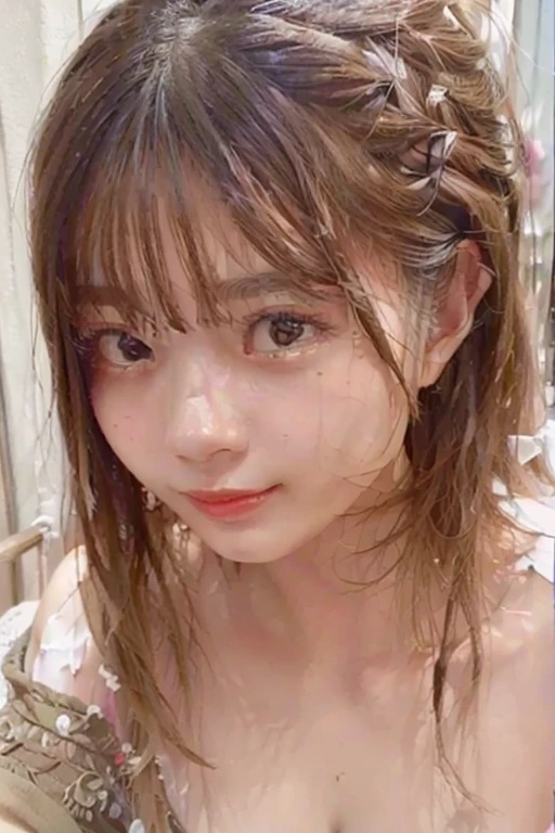 (masterpiece), (Highest quality), (Very detailed),(Disheveled Hair),(shape), (One Girl), (bikini), Are standing, Fashion Model, View your viewers, (interview), (Beach),Beautiful details, Delicate and beautiful face, floating,(High chroma),(Colorful splashes),Colorful bubbles,(The Shining), Focus on the face, Hair Ring, Floating Flowers, Floating Hair, (The Shining), Best lighting, Best Shadow,