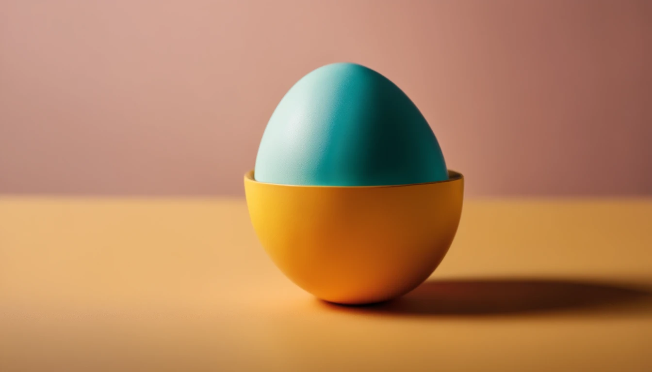 a minimalist shot of a bold, solid-colored background with a single, strategically placed Easter egg or decoration, creating a visually impactful and clean composition that highlights the simplicity and beauty of the Easter theme