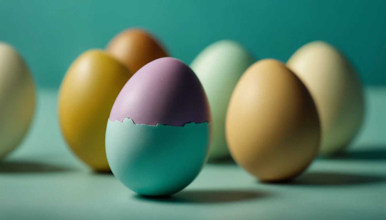 a minimalist shot of a bold, solid-colored background with a single, strategically placed Easter egg or decoration, creating a visually impactful and clean composition that highlights the simplicity and beauty of the Easter theme
