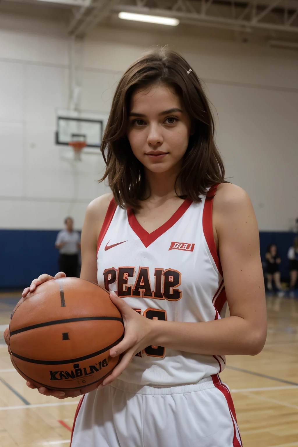 Réaliste fille brune jouant au basket.
