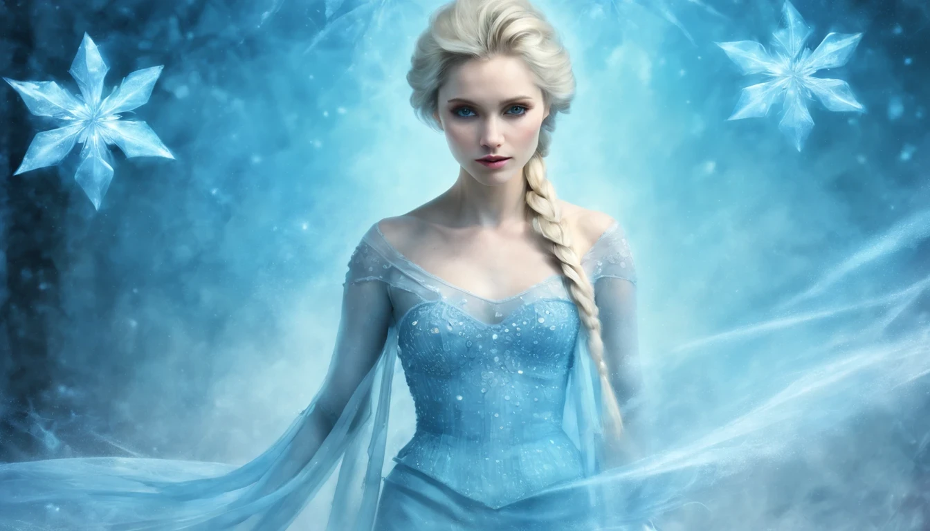 1 girl "Elsa Frozen com vestido branco e azul escuro longo", (Jogo King Card:1.5, simetria rotacional),Stephen Gammell,(cowboy shot), Minimalist compositions, requintada armadura de cristal,Fio Eletroluminescente, magic sparks, enchanted magical fantasy. Peach Blossom Land, heaven, Jogo CG, Hand Painted Style, 8k, Ultra HD |, arte digital conceitual, Azure azul e cinza,(Very detailed, Reasonable design, linhas claras, Alta nitidez, melhor qualidade, master part, 4k ).