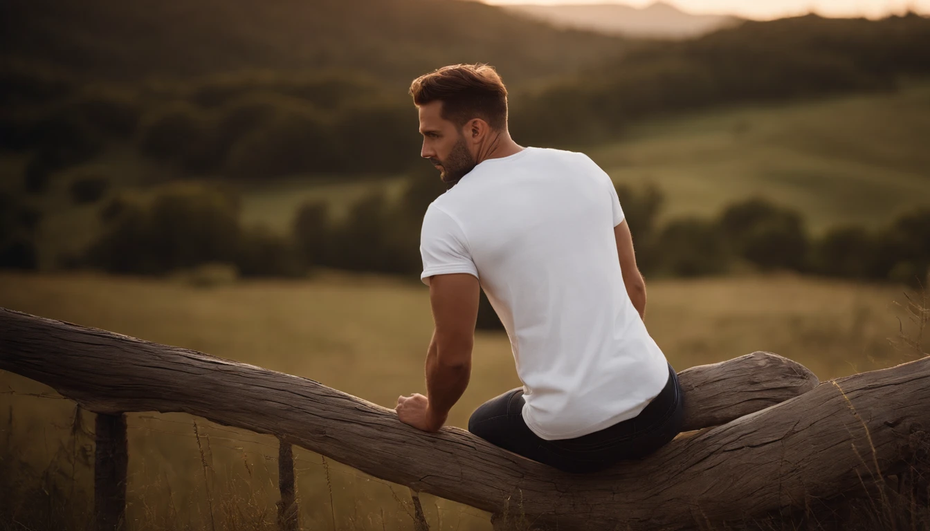 a minimalistic shot of a white t-shirt on a wooden background, with a simple and understated design placed strategically on the chest area, emphasizing the design’s impact and ensuring it stands out against the clean backdrop