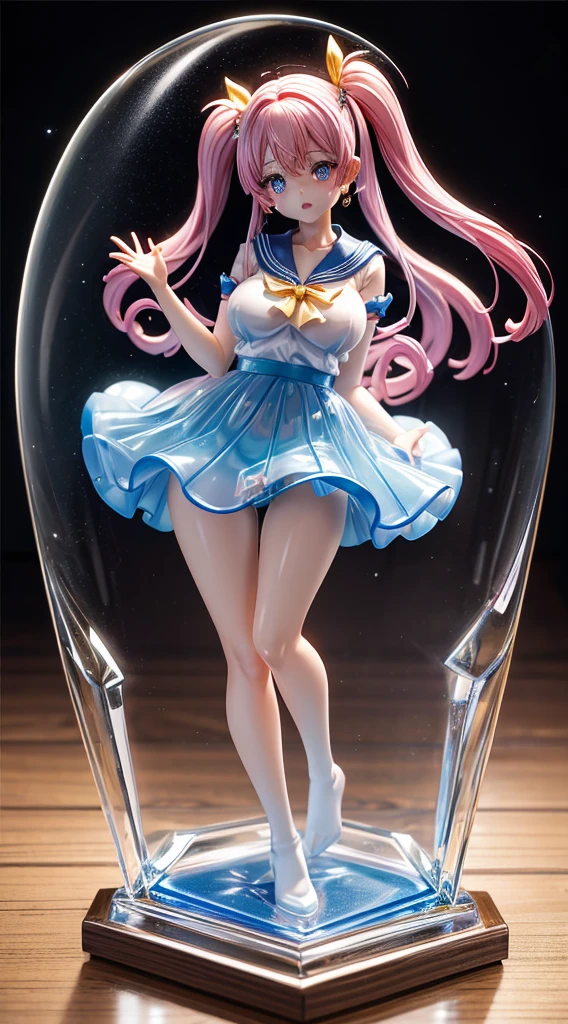 Ultra Miniature Paintings,pvc revoltech,figma,Glossy color,Crystal clear glowing eyes,embarrassed from,acrylic box,Realistic three-dimensional effect,Bright face,Crying face,A sexy,cute acrylic stand girl,sailor,big breasts thin waist,Slim big,teats,toppless,Twin tails shining in gold,Transparent vinyl,Sheer panties,konbini,showcase,spot light,inside the acrylic box,amusement,UFO Catcher,Snow globe,