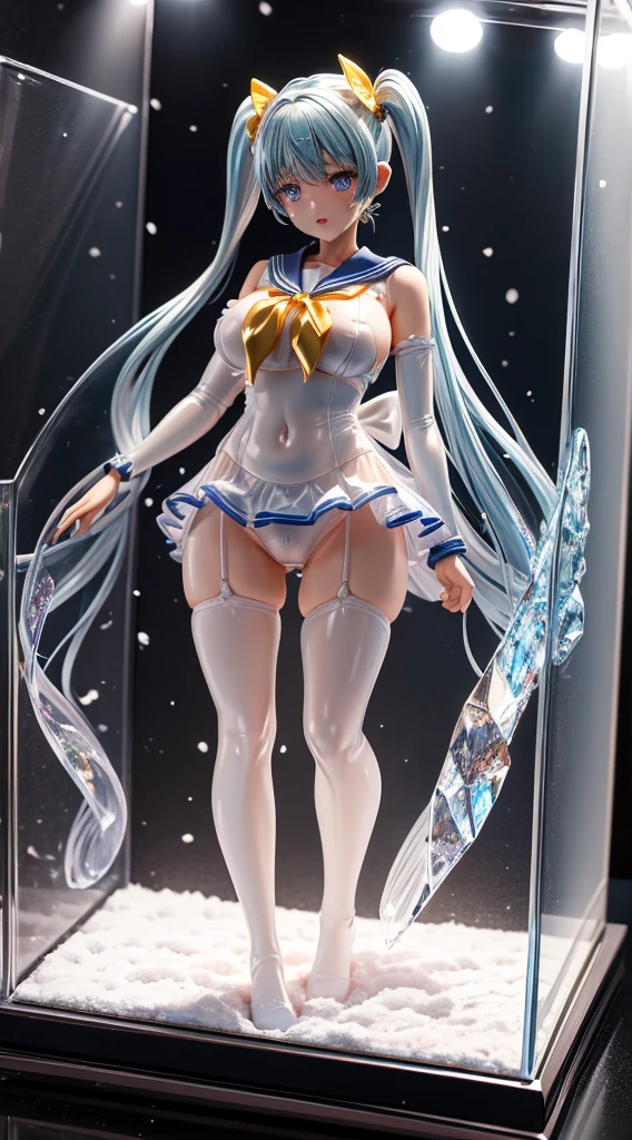 Ultra Miniature Paintings,pvc revoltech,figma,Glossy color,Crystal clear glowing eyes,embarrassed from,acrylic box,Realistic three-dimensional effect,Bright face,Crying face,A sexy,cute acrylic stand girl,sailor,big breasts thin waist,Slim big,teats,toppless,Twin tails shining in gold,Transparent vinyl,Sheer panties,konbini,showcase,spot light,inside the acrylic box,amusement,UFO Catcher,Snow globe,