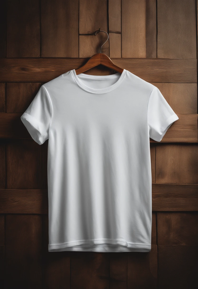 a creative shot of a white t-shirt folded and arranged on a wooden background in a visually appealing pattern, adding an artistic and unique touch to the mockup presentation