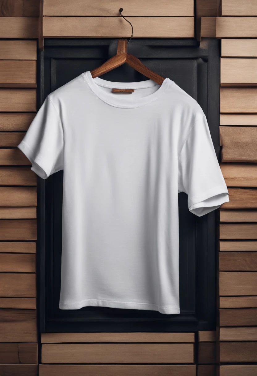 a creative shot of a white t-shirt folded and arranged on a wooden background in a visually appealing pattern, adding an artistic and unique touch to the mockup presentation