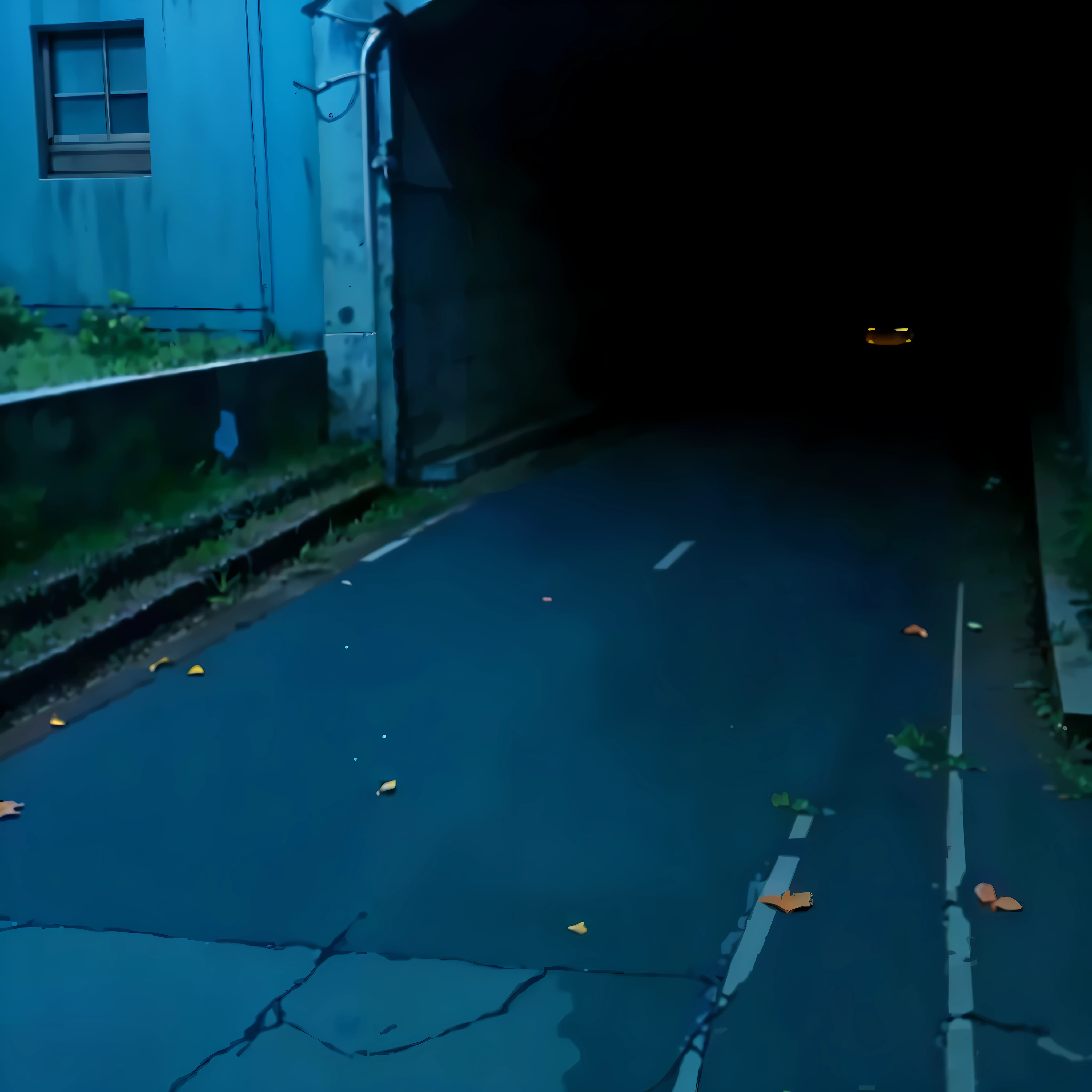 anime environment, entry way to a dark tunnel on a highway / street, ground is stone slabs