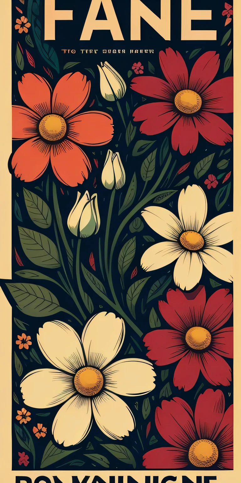 floral poster，dopamine tone，American comic book style