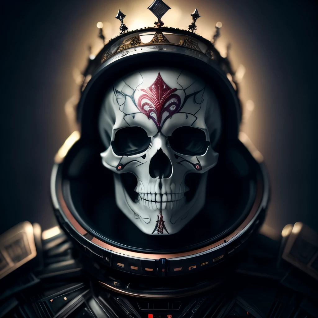 full body face skeleton king with crimson red crown in a galactic cosmos place style. portrait of a skeleton king, beautiful portrait photo, karol bak uhd, by Alexey Venetsianov, closeup portrait shot, beautiful girl portrait, winter princess, photography portrait 4 k, Dark matter , gravity and the fermi paradox, all together to unveil the secrets of the universe, with nebulas, clouds and galaxies as background. 8K, ultra high definition. by Matthias Weischer, close up portrait shot, beautiful portrait, very beautiful portrait, stunning portrait --auto