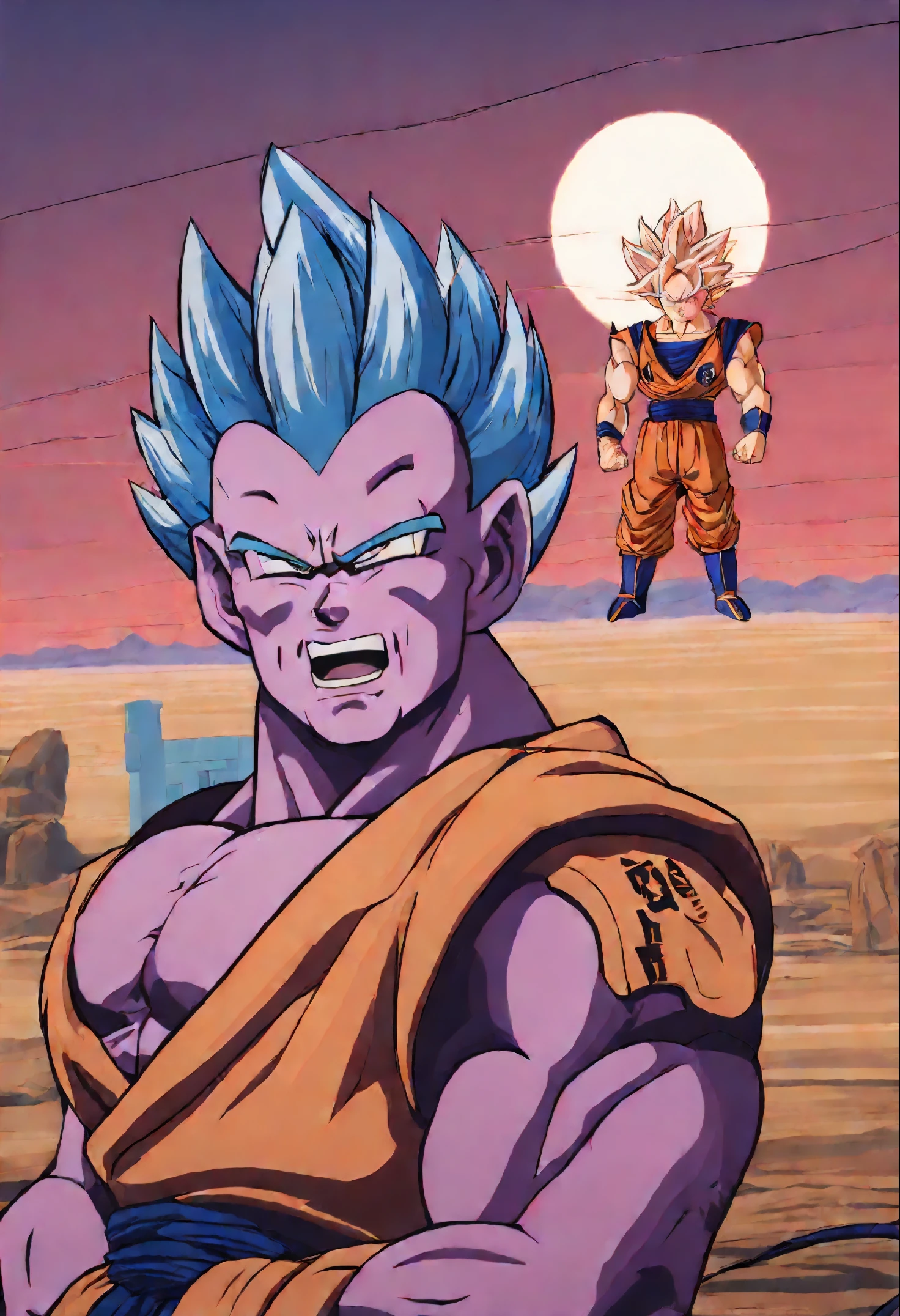 Vegeta fucking Goku from behing, dragonball style, beerus watching