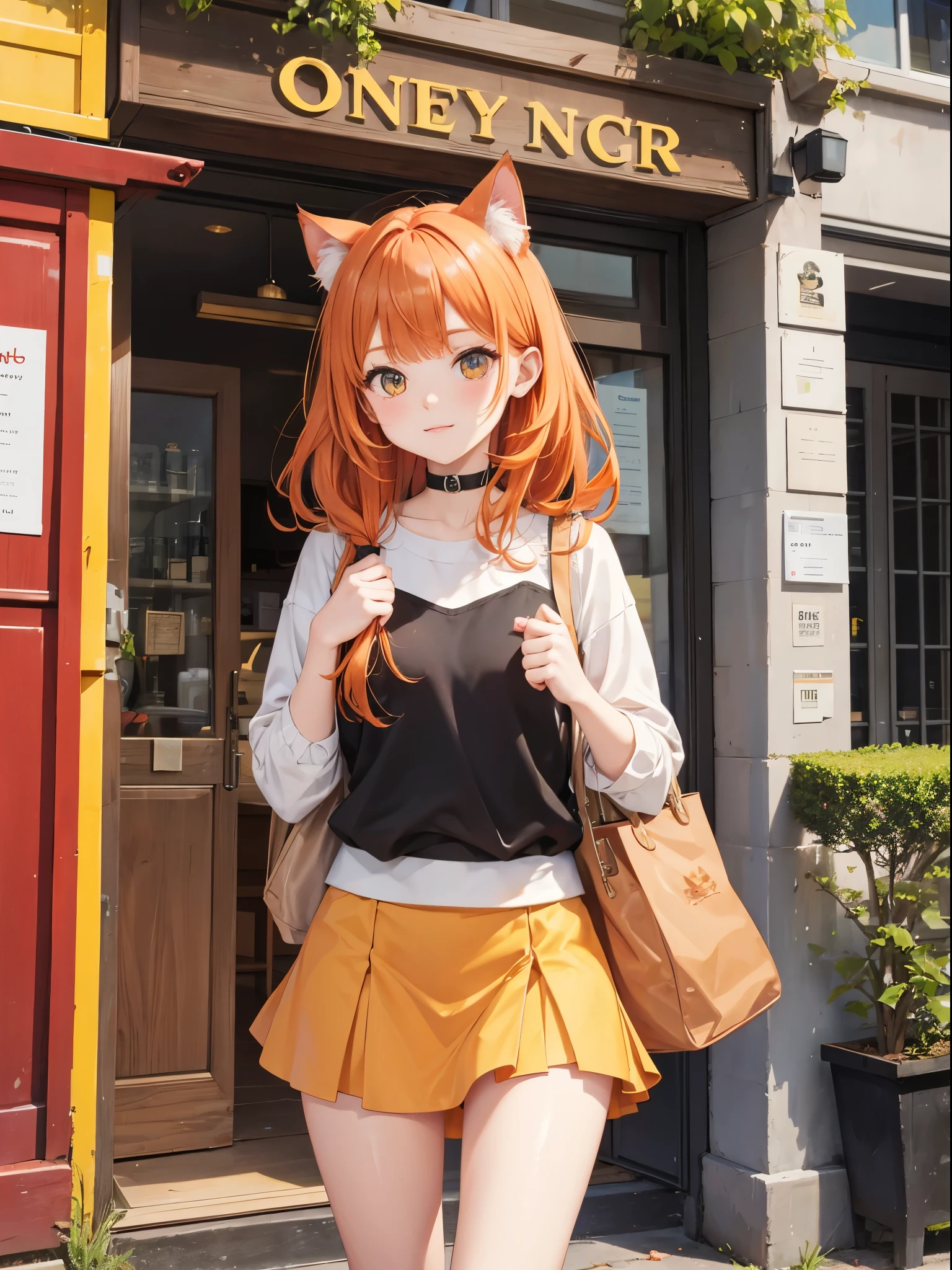 Ginger cat girl, ginger colour,mini skirt