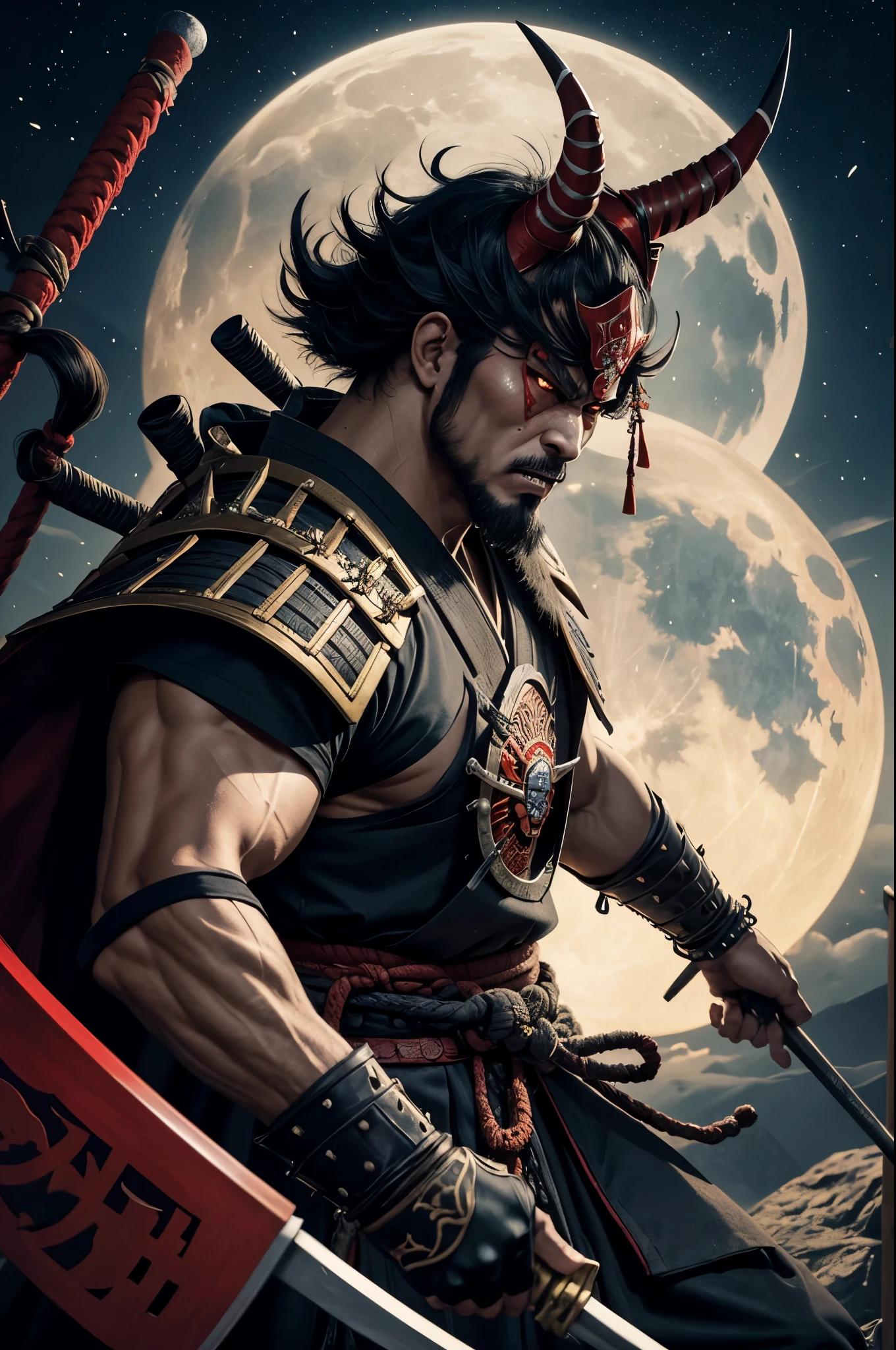 Samurai with arm contaminated by darkness