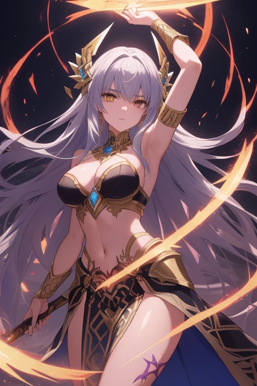 allure:
Sylthra is a warrior lamia, a majestic figure whose imposing presence is announced by the scarlet glow of his scales. Com uma estatura impressionante de quase 2 metros, She rises elegantly, its long tail snaking across the ground. Suas escamas, de um vermelho intenso, capturam a luz de maneira hipnotizante, creating an undulating pattern as she moves.
hypnotic eyes:
Sylthra's eyes are vertical slits of intense golden yellow., hypnotic and penetrating. Her gaze reveals a sharp intelligence and the determination of a warrior who knows the strength that resides in her serpentine veins..
Cabelos de Fogo:
Sylthra ostenta uma cabeleira flamejante, uma cascata de cabelos que parece feita de chamas douradas. Quando ela se move, your hair dances in the air as if fueled by fire itself.
Armamento Lamia:
Vestida para a batalha, Sylthra usa uma armadura de escamas meticulosamente ajustada para permitir sua agilidade. Adornos de ouro e pedras preciosas destacam-se contra o vermelho ardente de suas escamas. in her hands, she wields two curved blades, afiadas como presas de serpente, that cut with deadly precision.
Cauda Serpenteante:
Sylthra's tail is long and muscular, terminando em uma ponta bifurcada. Golden tribal markings are visible along its length, each telling a story of victories in past battles. She controls her tail with grace and dexterity, transforming it into a weapon as deadly as your blades.
Tatuagens de Guerra:
Marcando seu corpo, Sylthra exibe tatuagens de guerra que destacam suas conquistas. The tattoos are intricate and cover part of his scales., a visual expression of her story as a warrior.
Voz Sibilante:
Quando Sylthra fala, your voice is a hissing melody, soft and at the same time threatening. Your words are chosen carefully, ecoando como uma serpente que se prepara para dar o bote.
Strategic Nature:
Como guerreira, Sylthra is cunning