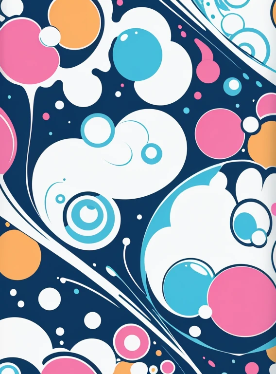 Set big bubbles pattern with colorful splashes and ribbons, set shape, flat style, vector style, sketch style, naive style, wallpaper style, in bright colors. white background