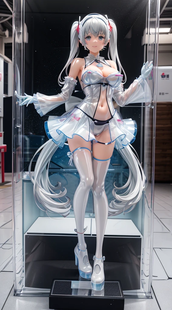 Ultra Miniature Paintings,pvc revoltech,figma,Glossy color,Crystal clear glowing eyes,nurse、embarrassed from,acrylic box,Realistic three-dimensional effect,Bright face,Charming smile,A sexy,cute acrylic stand girl,transparent shoulder blouse,Transparent vinyl tight skirt、big breasts thin waist,Slim big,teats,toppless,Long twin tails shining in silver,Transparent vinyl,Sheer panties,konbini,showcase,spot light,acrylic boxの中に閉じ込める,amusement,UFO Catcher,Snow globe,fetish eroticism、motor show、giant lcd monitor panel、racing car、