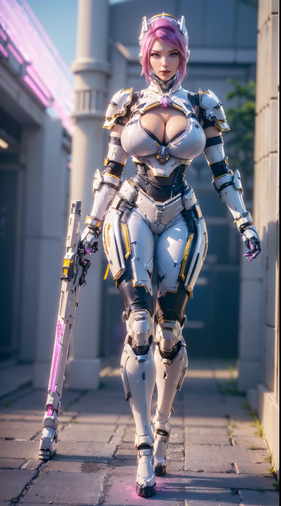 (PHOENIX HELM:1.1), (WHITE HAIR), ((HUGE FAKE BREASTS:1.5)), (CLEAVAGE TOP:1.5), (MUSCLE ABS:1.4), (MECHA GUARD ARM:1.4), ((WEAR MAGENTA BLUE OVERWATCH MECHANICAL ARMOR CROP TOP, BLACK MECHANICAL SKINTIGHT SUIT PANTS, MECHA GUARD ARMOR LEGS, HIGH HEELS:1.5)), (MUSCULAR BODY:1.3), (GLOSSY SKIN:0.8), (SEXY LONG LEGS, FULL BODY:1.1), (LOOKING AT VIEWER:1.3), (female focus:0.886), (WALKING DOWN HALLWAY OF FUTURISTIC SPACE STATION:1), (BRIGHT LIGHT WHITE_ROOM:1.3), SUPER TEXTURE, UNREAL ENGINE RENDER, PHYSICALLY-BASED RENDERING, ULTRA HIGHT DEFINITION, 16K, 1080P.