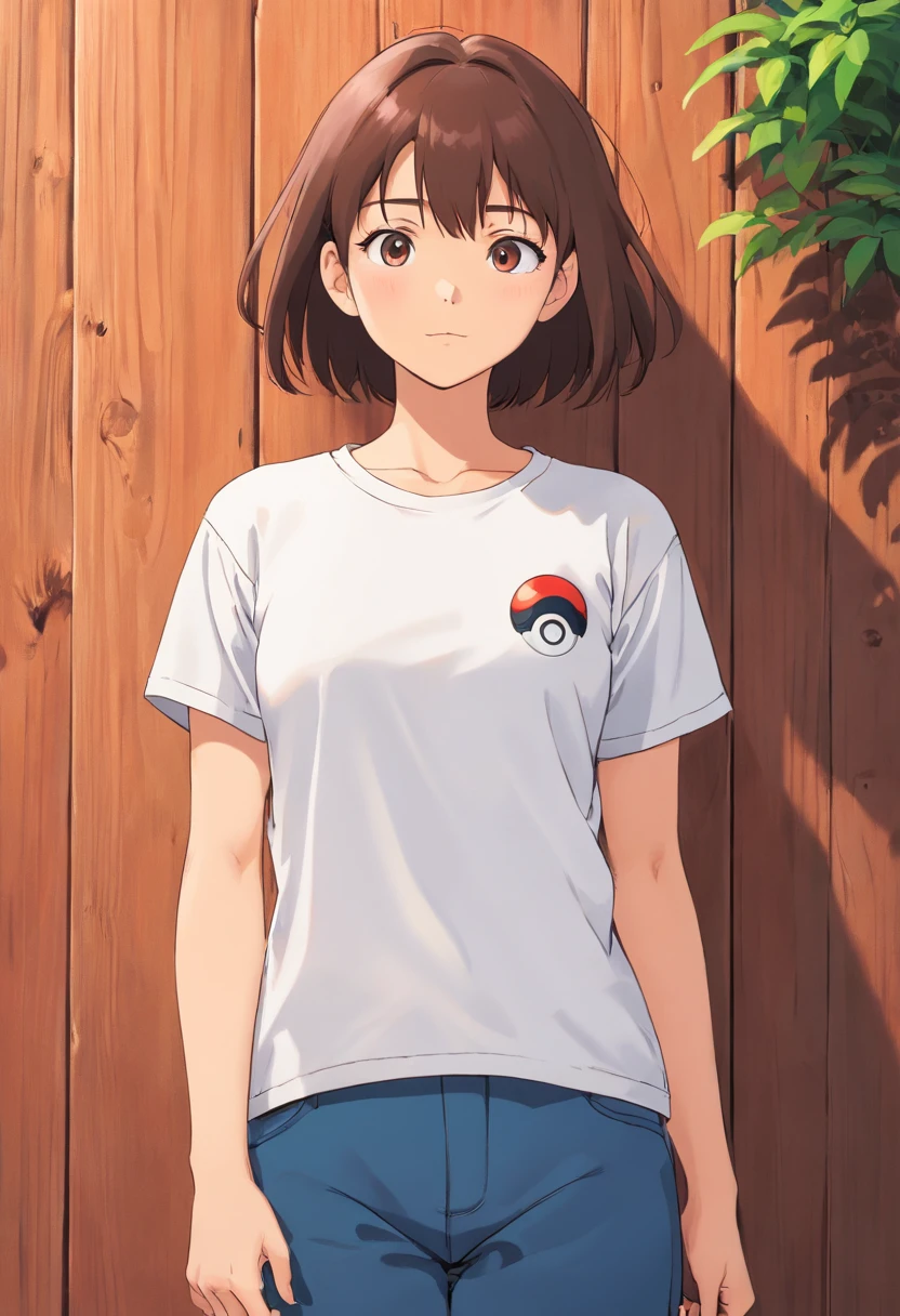 a minimalistic shot of a white t-shirt on a wooden background, with a simple and understated design placed strategically on the chest area, emphasizing the design’s impact and ensuring it stands out against the clean backdrop