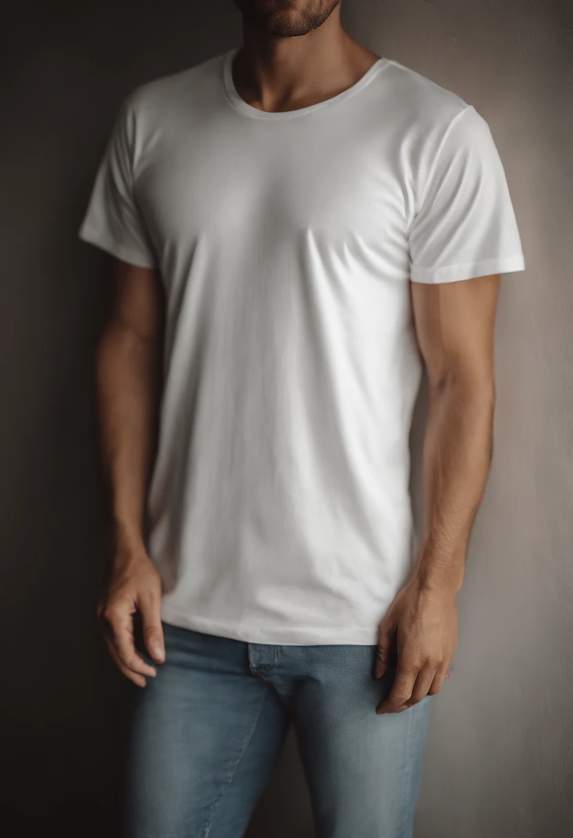 a minimalistic shot of a white t-shirt on a wooden background, with a simple and understated design placed strategically on the chest area, emphasizing the design’s impact and ensuring it stands out against the clean backdrop