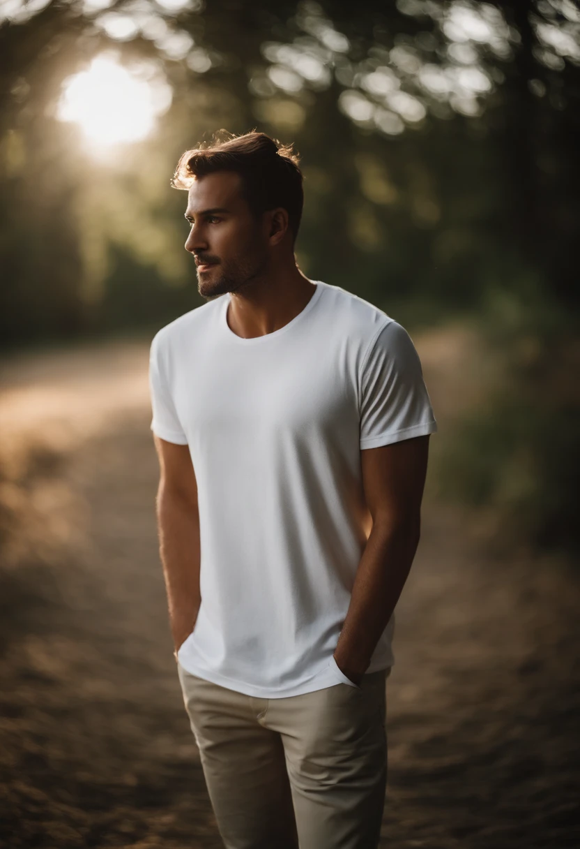 a minimalistic shot of a white t-shirt on a wooden background, with a simple and understated design placed strategically on the chest area, emphasizing the design’s impact and ensuring it stands out against the clean backdrop