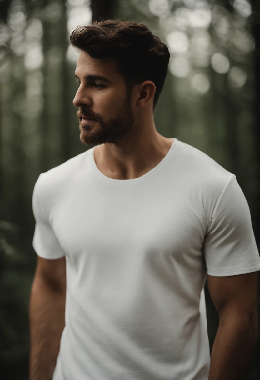 a minimalistic shot of a white t-shirt on a wooden background, with a simple and understated design placed strategically on the chest area, emphasizing the design’s impact and ensuring it stands out against the clean backdrop