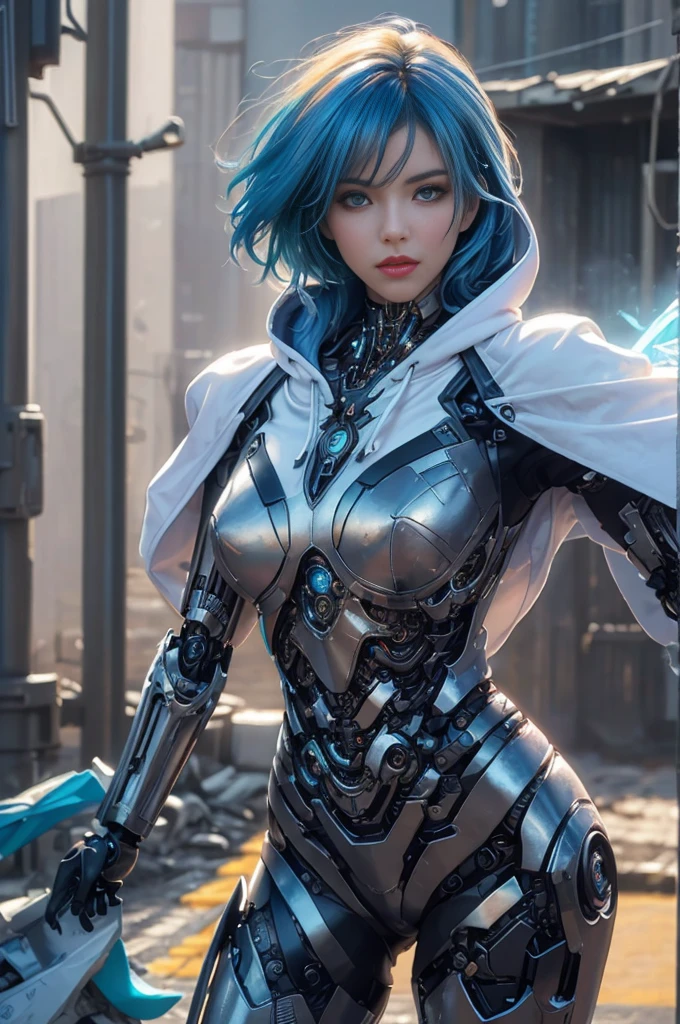 space gal in orange space suit, reloading after killing a space dragon, on a near lifeless alien desert planet.