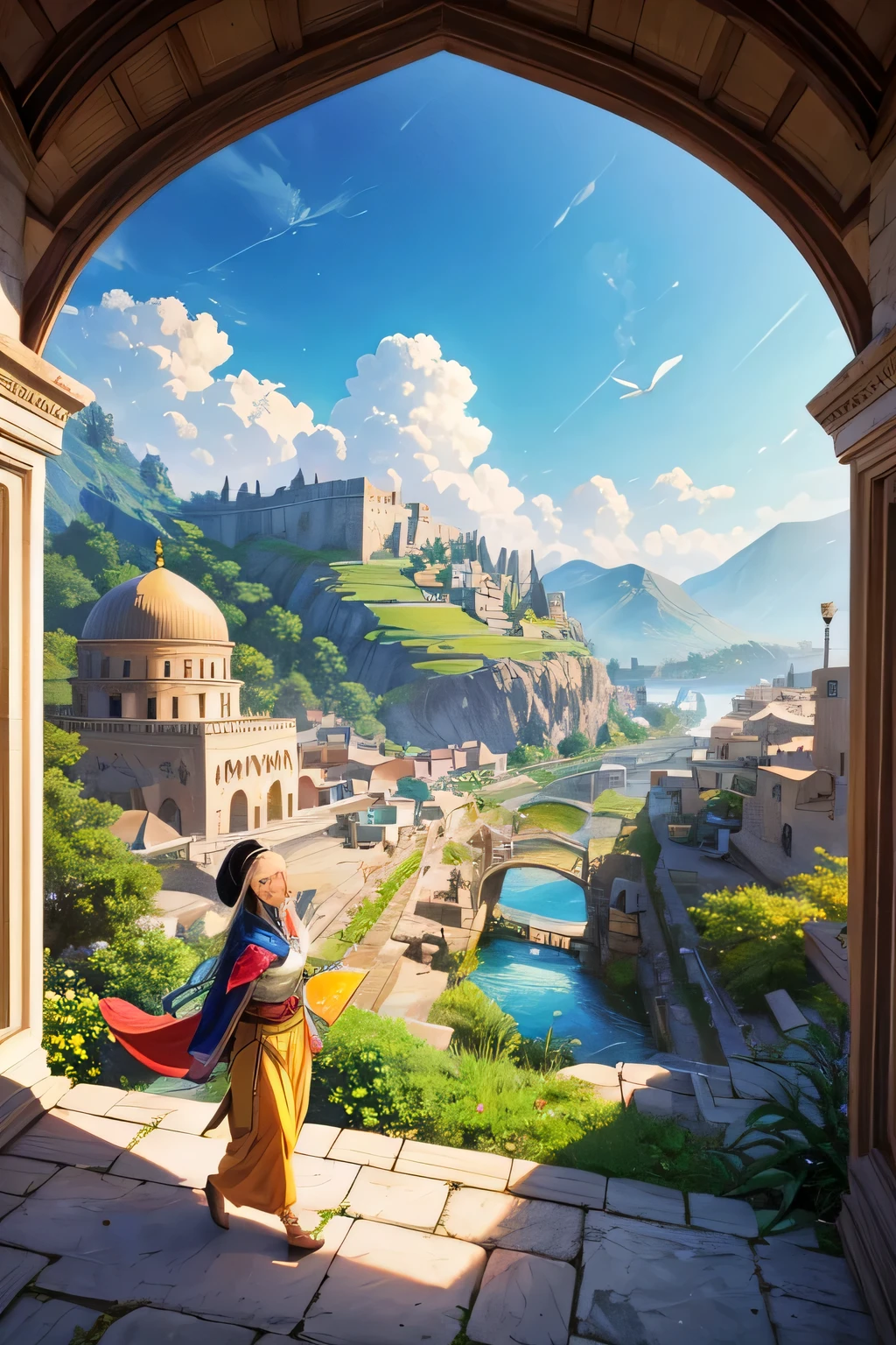 Imagine soaring high above an ancient highland city in Iran, capturing its picturesque beauty from a bird's-eye view. Picture a city nestled among the hills, with unique architecture and a vibrant atmosphere.
Draw the cityscape with a cartoon-style twist, showcasing the intricate patterns and designs of Persian architecture. Illustrate the buildings from above, featuring colorful rooftops, domes, and archways. Emphasize the winding streets and alleys that weave through the city, giving it a sense of charm and character.
Incorporate elements of Persian culture by including people dressed in traditional clothing, going about their daily activities. Draw them as tiny figures, adding a sense of scale to the illustration. You can depict them walking along the streets, tending to gardens, or gathered in lively marketplaces.
Highlight the natural beauty of the highland landscape by including rolling hills, terraced gardens, and patches of greenery. Draw a meandering river or a tranquil lake flowing through the city, reflecting the surrounding scenery.
Add small details like tiny bridges, vibrant market stalls, or even animals roaming the streets to bring the scene to life. Consider including landmarks or historical sites that are significant to the city's heritage.
Use bold and vibrant colors to make the illustration visually appealing and engaging for children. Leave plenty of open spaces to allow for coloring and encourage children to use their imagination to add their own touches.
Let your creativity soar as you create a captivating cartoon-style aerial view of an ancient highland city in Iran. This illustration can serve as a captivating piece of art or be used in educational materials to spark curiosity and learning