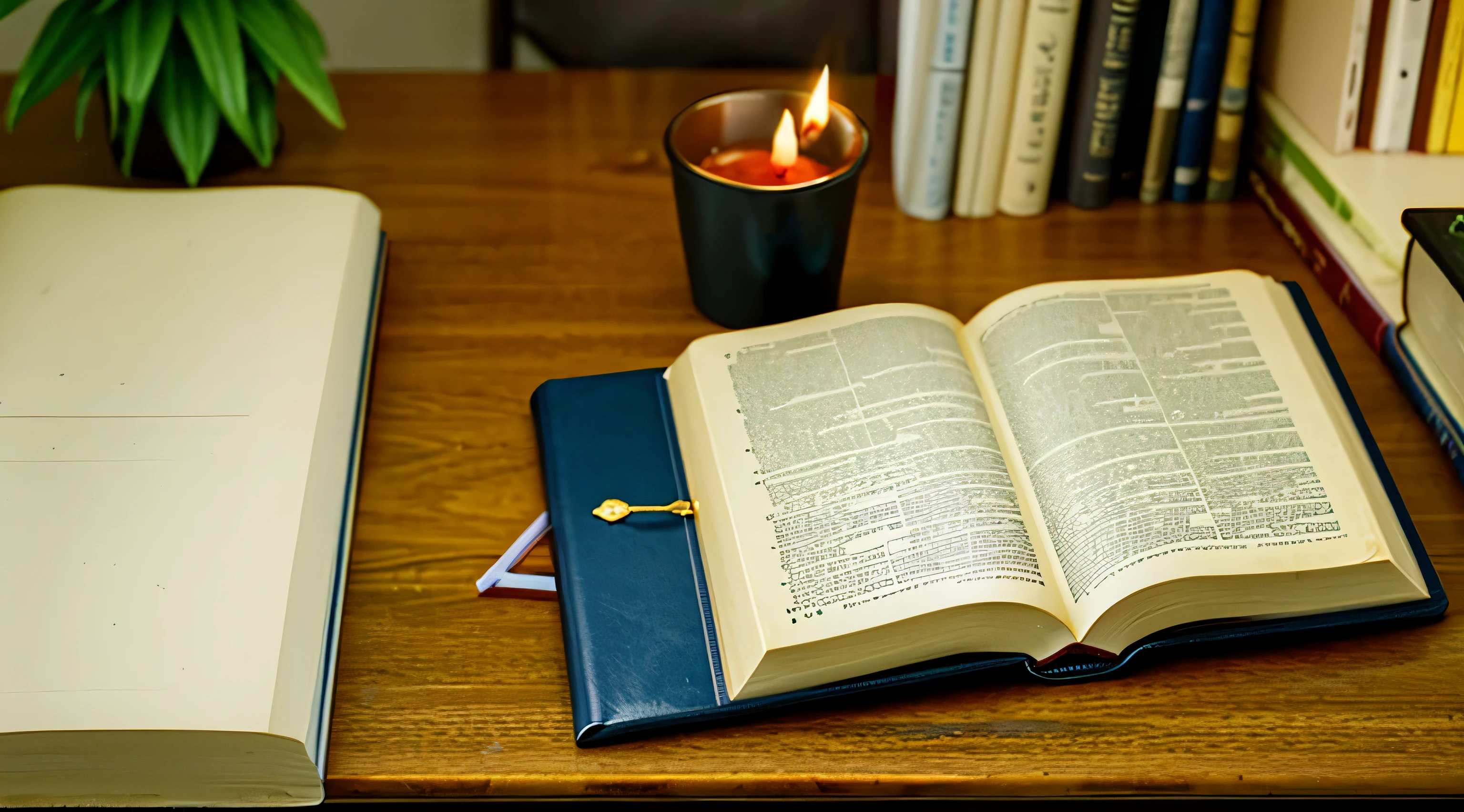 Open Bible、warm ligh、study、a desk、high-level image quality、