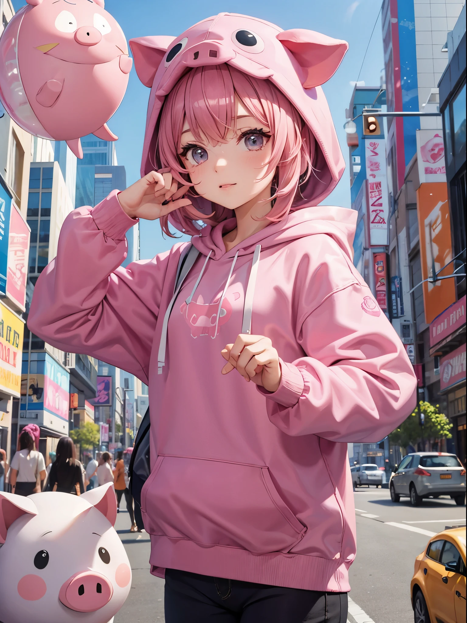 Pig girl, pink hoodie
